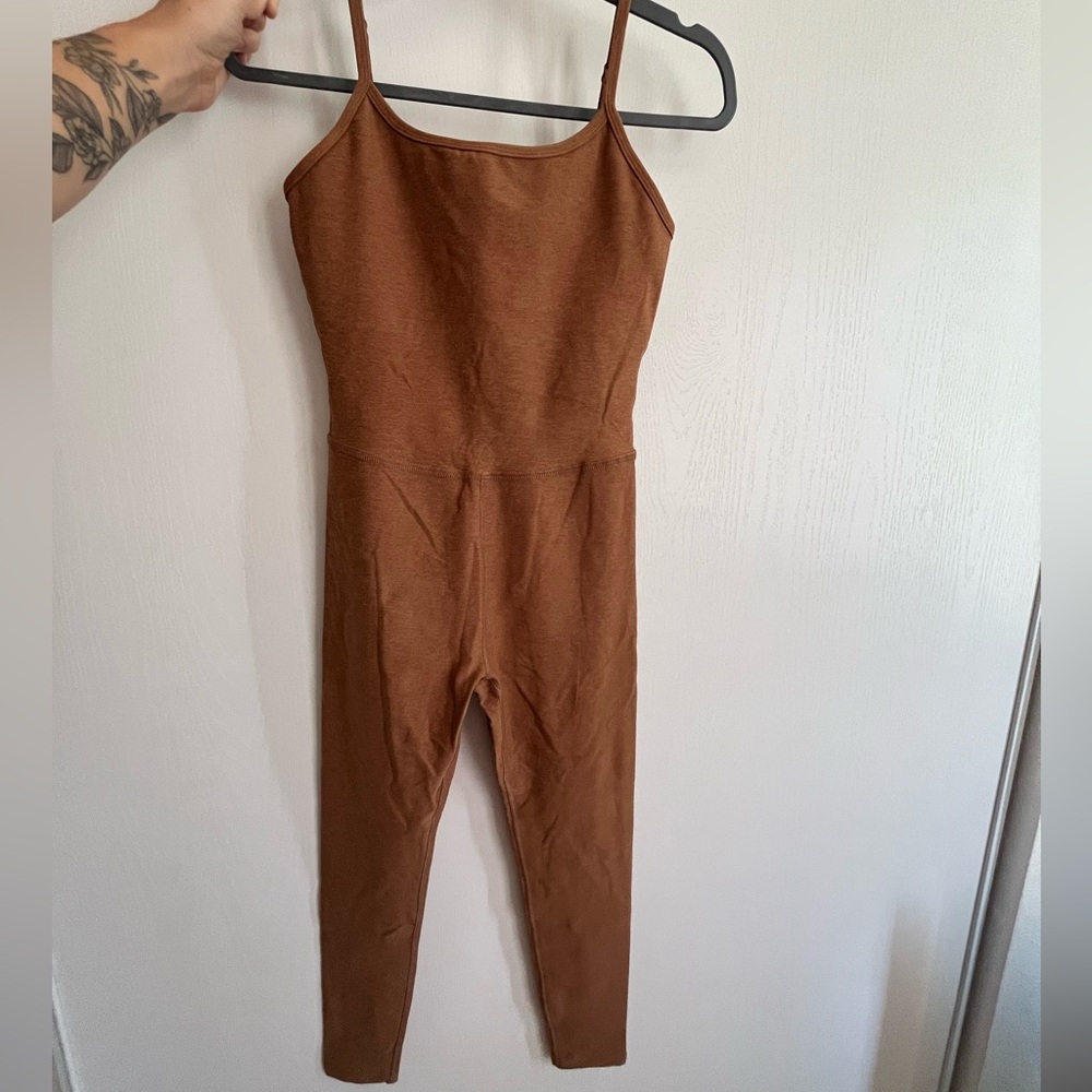 Beyond Yoga Brown Ribbed Spaghetti-Strap Jumpsuit